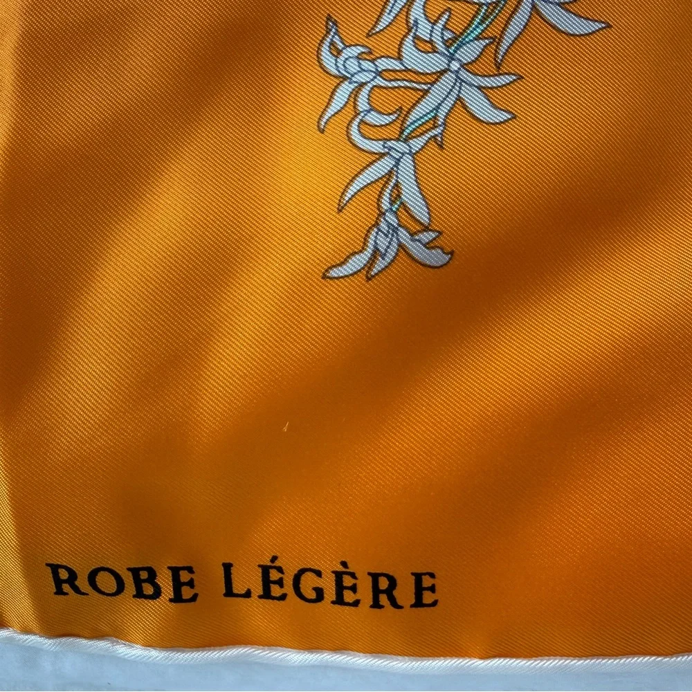 Hermès Robe Leger Carre 90 Floral Horse Silk Scarf in Vibrant Orange